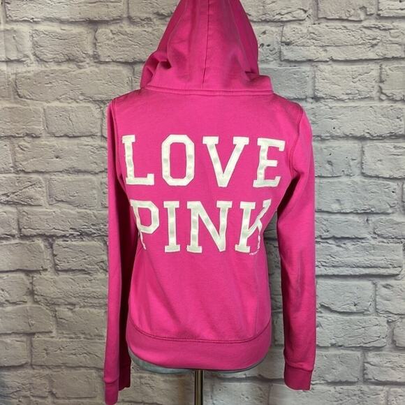 Y2K style PINK hooded zip up sweatshirt - Picture 1 of 8